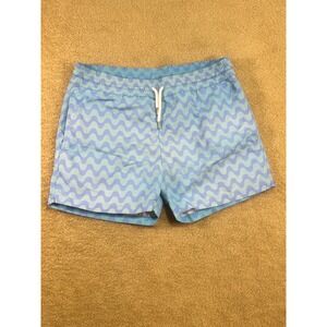 Frescobol Carioca Men's Swim Trunks Medium Blue Wave Pattern Elastic Waist